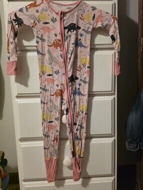 Little Sleepies Girls Pink Dinosaur Print One-Piece Bamboo  Pajamas